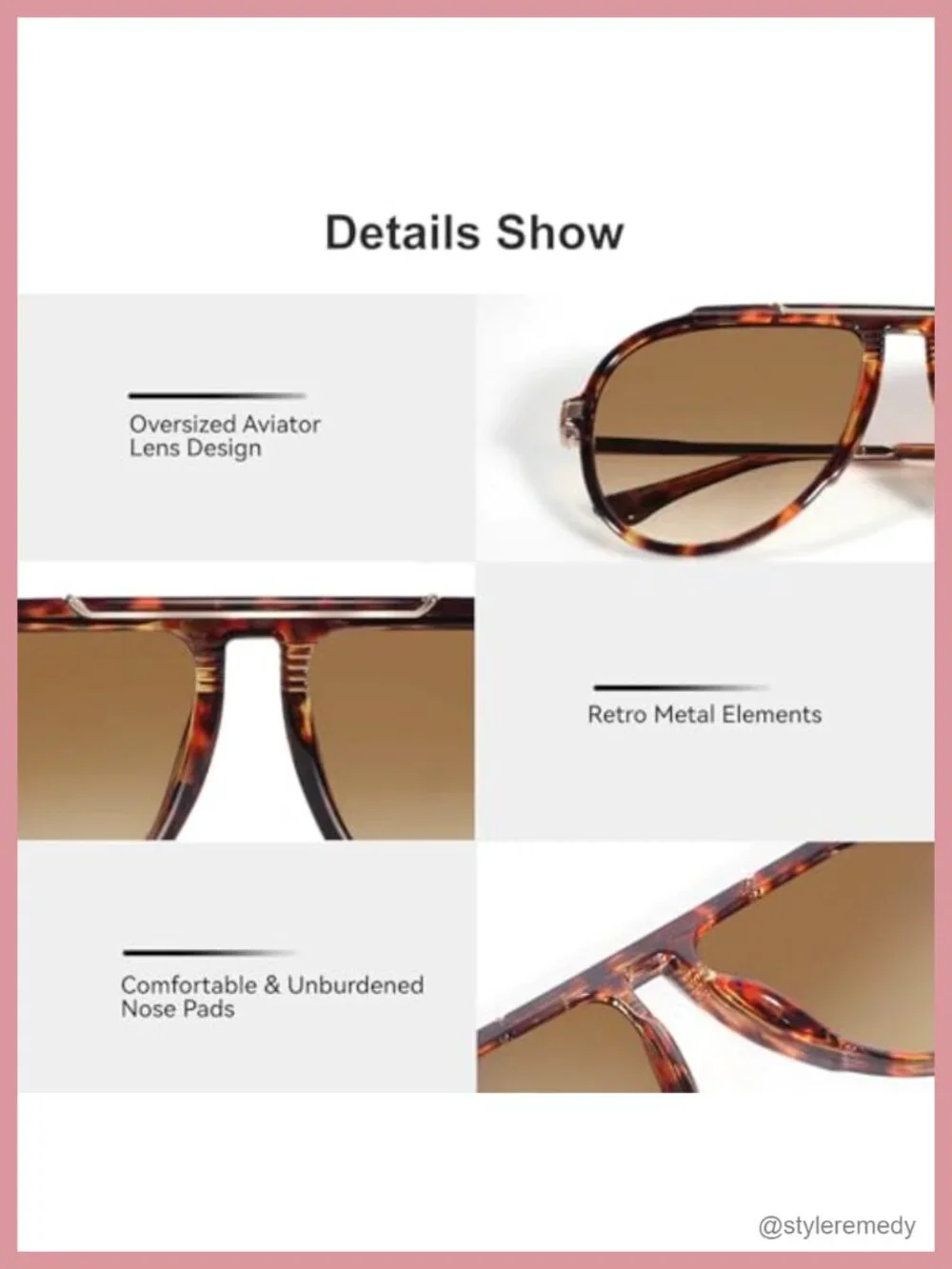 Oversized Aviator Sunglasses Women Men Retro Vintage Metal Frame UV Protection